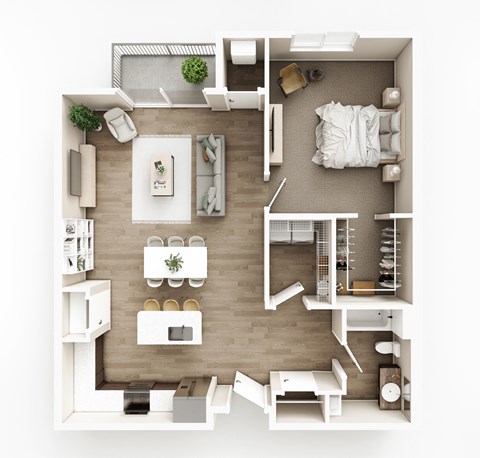 Floor plan for 1 bed, 1 bath, 1033 sqft